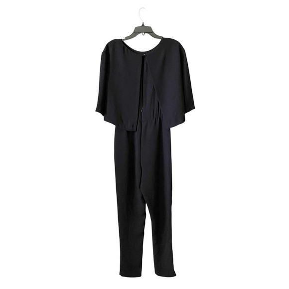 Zara Black Jumpsuit Womens Size XS Cape Split Back Top Pockets Minimalist Classy - Picture 3 of 6